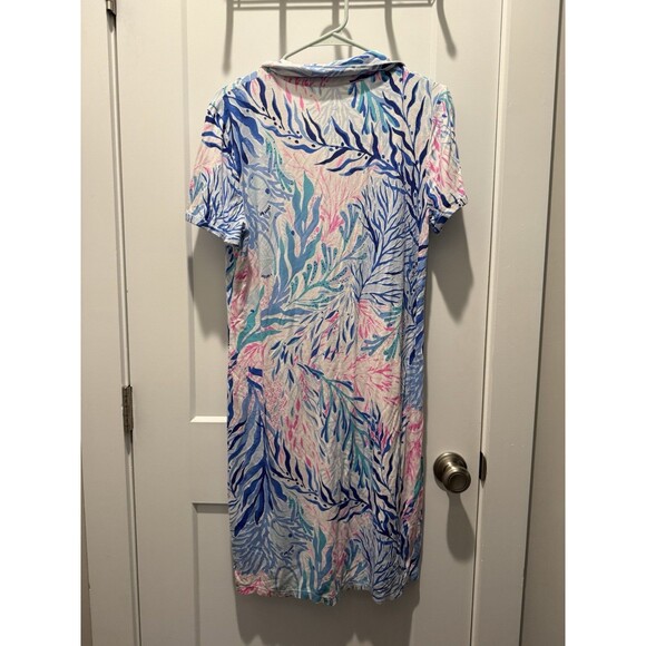 Women’s Lilly Pulitzer SADIE POLO DRESS Crew Blue Tint Kaleidoscope Coral Large - Picture 6 of 6